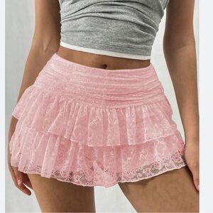 Pink Lace Ruffle Skirt